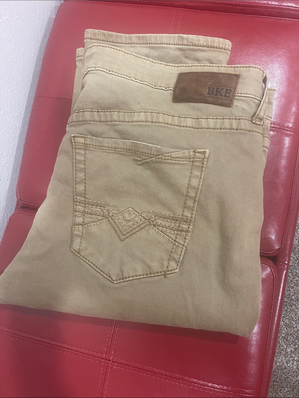 BKE Jake 38L Men’s Straight Leg Khaki pants with Back Pocket Stitching